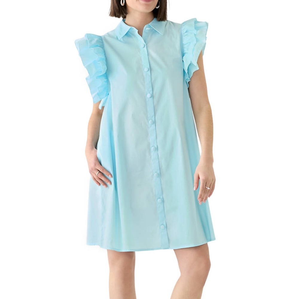 Crown & Ivy Sky Blue Ruffle Sleeve Mini Dress